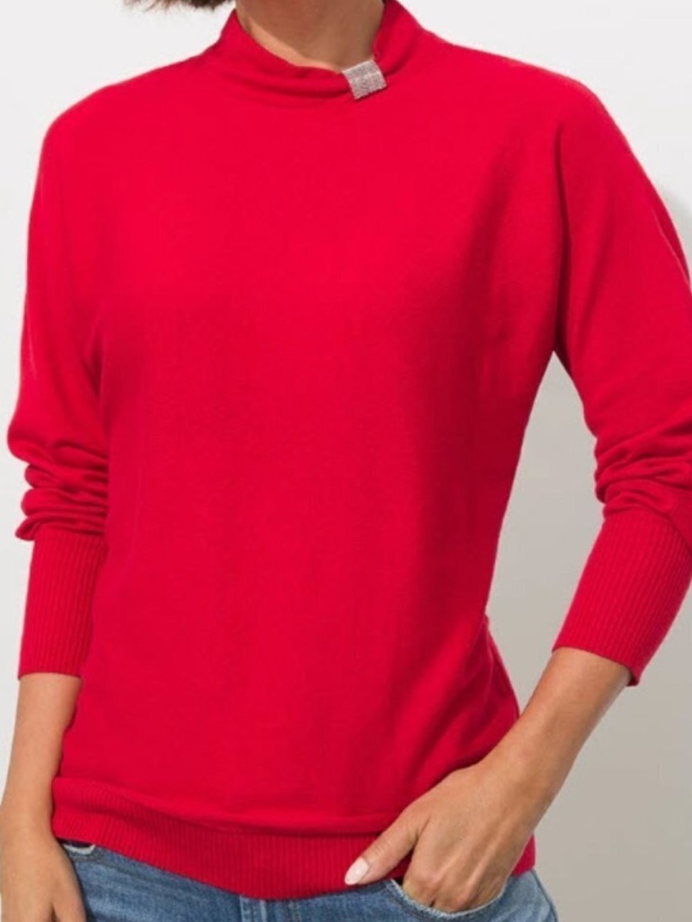 Chico’s Caviar Bead Mock Neck Sweater Red Cashmere Blend Size 1 (M) Chic